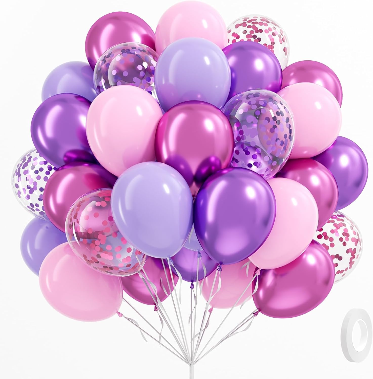 Skiennix 61-Piece Pink & Purple Balloon Set - 12-Inch Confetti & Metallic Balloons for Bridal, Baby Shower, and Birthday Celebrations