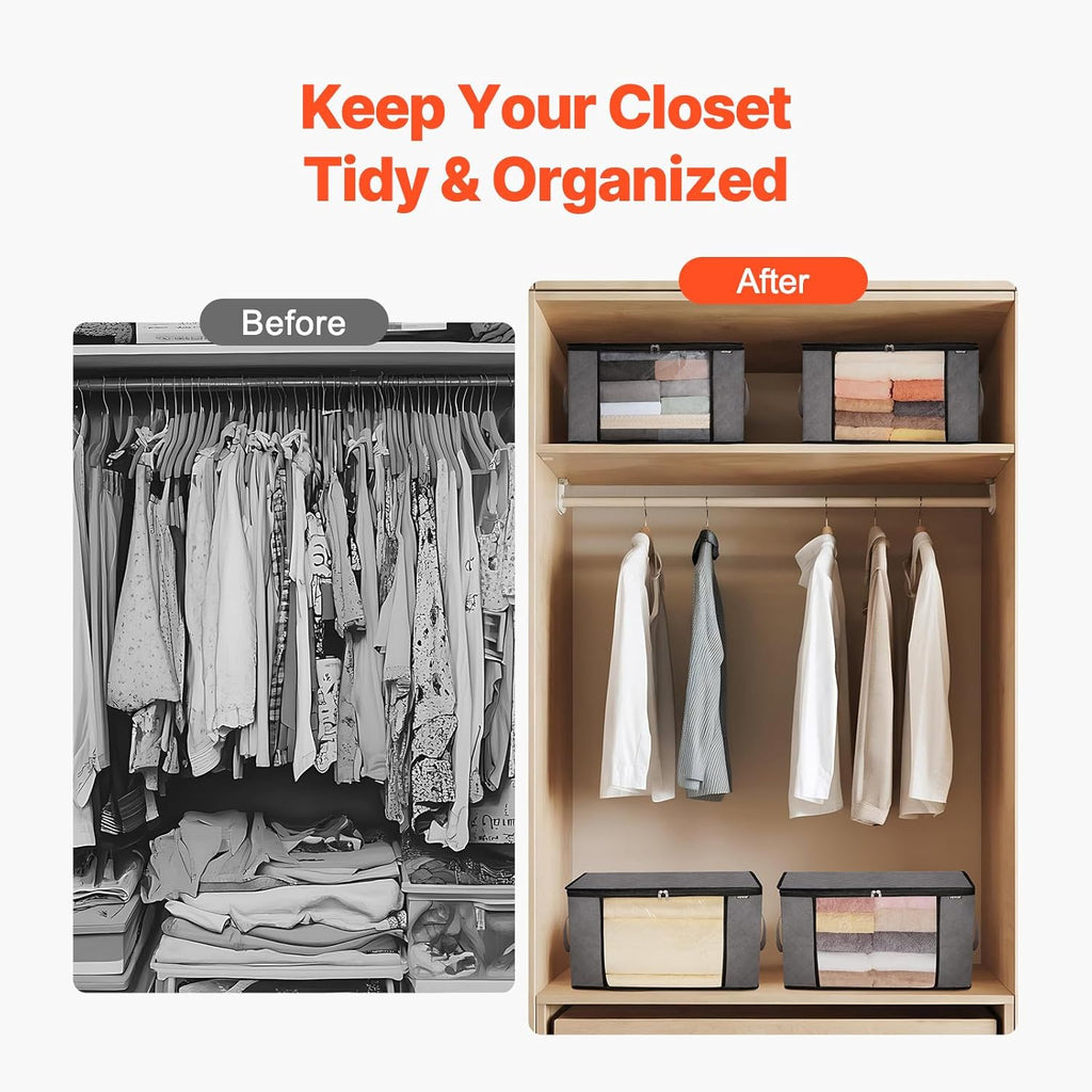 VEVOR 60L Large Storage Bags - 6 Pack Foldable Closet Organizers with Handles | Grey Non-Woven Fabric