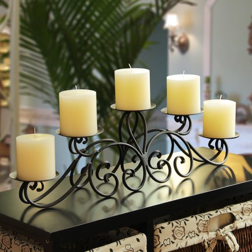 Adeco HD0004 Black Pillar Candle Holder - Elegant Antique Finish for Home Decor