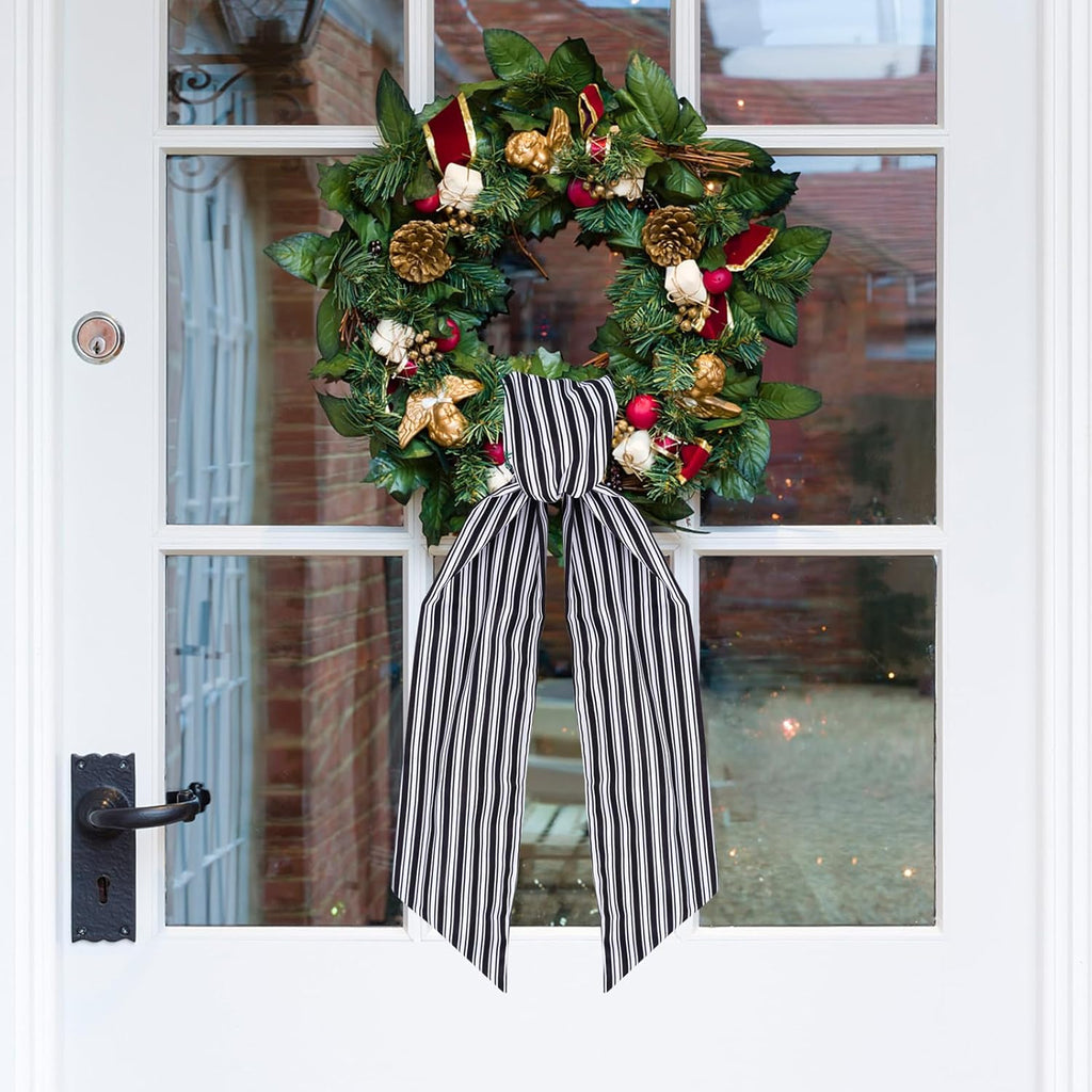 TONIFUL Easter Wreath Sash - Black & White Stripe 4.5" x 56" Indoor/Outdoor Decor for Front Door