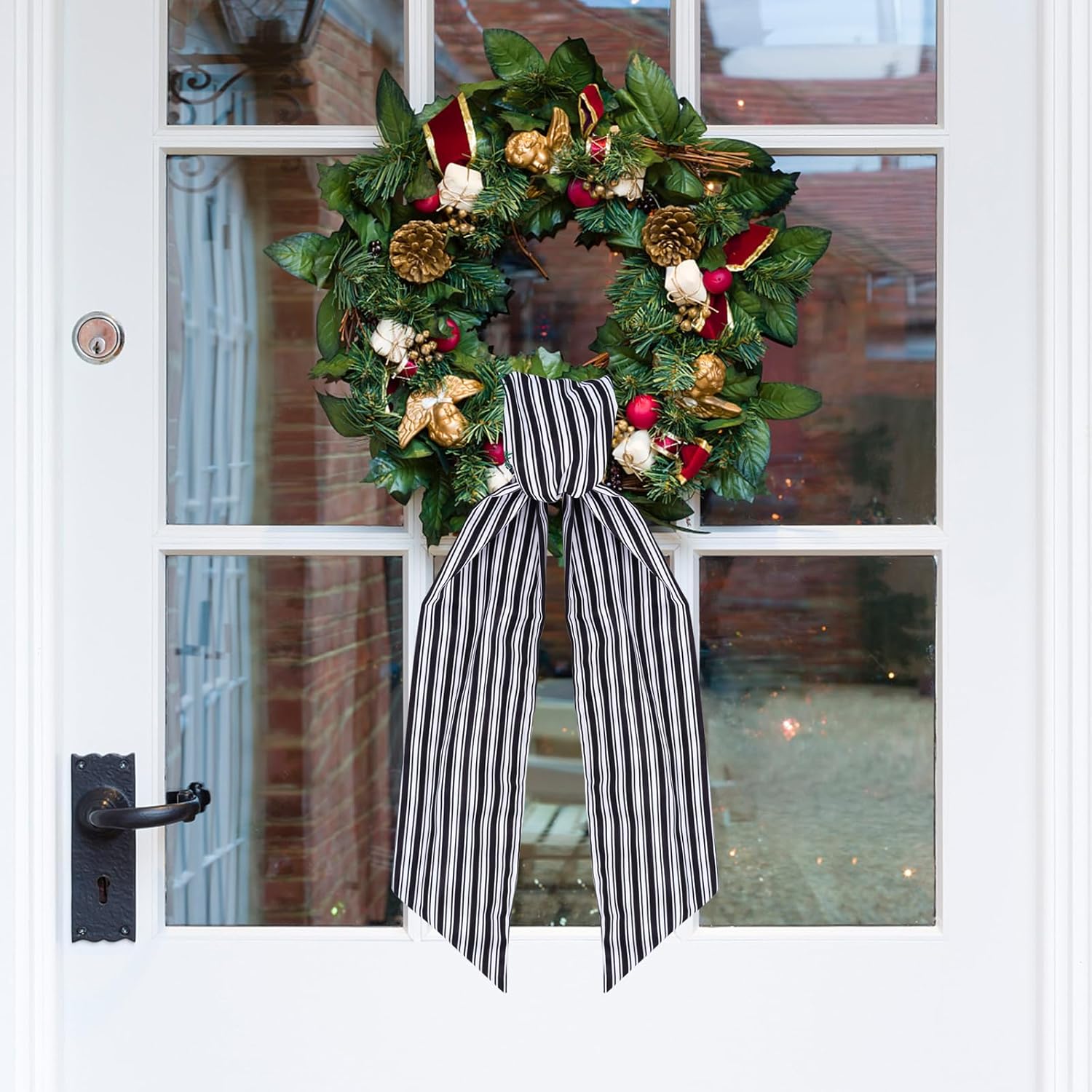 TONIFUL Easter Wreath Sash - Black & White Stripe 4.5" x 56" Indoor/Outdoor Decor for Front Door