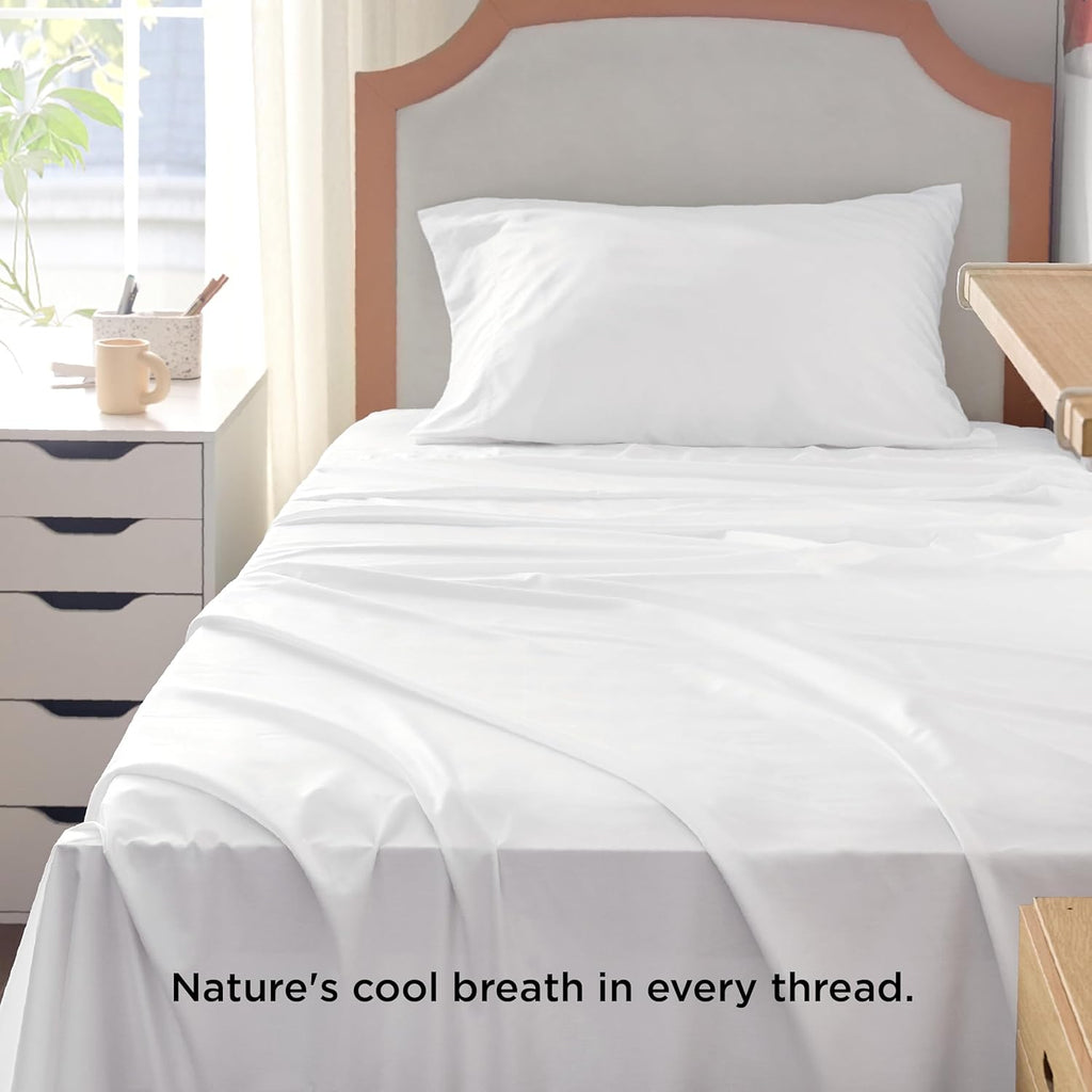 Bedsure Cooling Sheets - Twin XL Bamboo Rayon, Breathable & Soft, Deep Pocket Up to 16 Inches, White