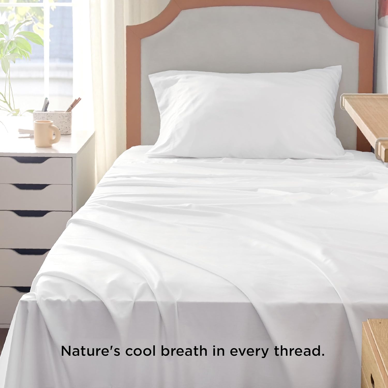 Bedsure Cooling Sheets - Twin XL Bamboo Rayon, Breathable & Soft, Deep Pocket Up to 16 Inches, White
