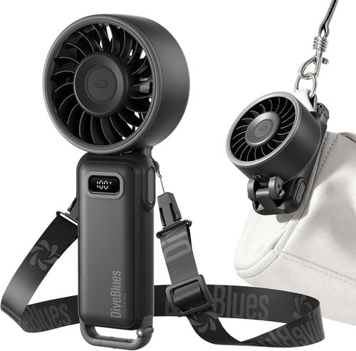 Diveblues Portable Turbo Fan - 100 Speed Handheld Fan with Strong Airflow | Foldable 4-in-1 Design for Neck, Desk & Travel