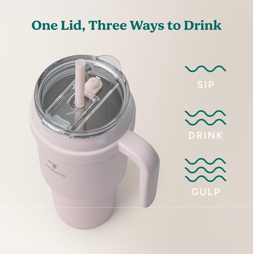REDUCE Cold1 40 oz Tumbler - Vacuum Insulated Stainless Steel Mug with Handle & Straw | Gloss Cotton Finish