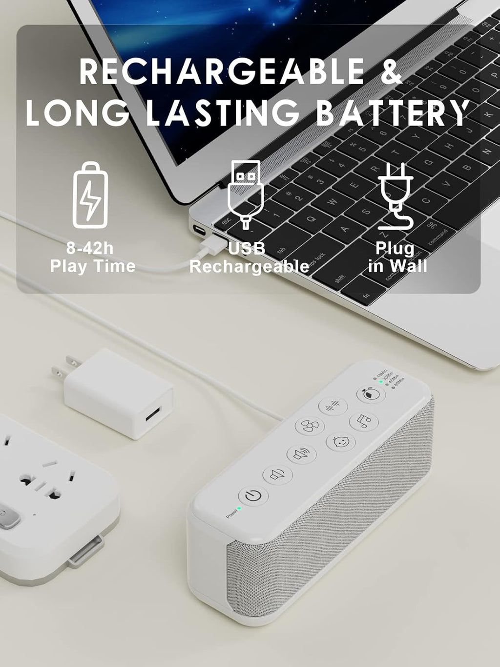 OnLyee White Noise Machine - USB Rechargeable Sound Machine with 42 Soothing Sounds for Sleep & Focus