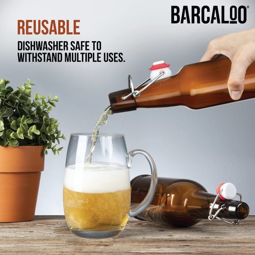 Barcaloo 12oz Flip Top Amber Glass Beer Bottles for Home Brewing - Set of 12 with Flip Caps for Beer and Wine Bottling - Family Owned American Business