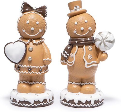 Hodao Gingerbread Couple Figurines - Cute Resin Christmas Decorations | Set of 2, 7.5" Tall Ornaments