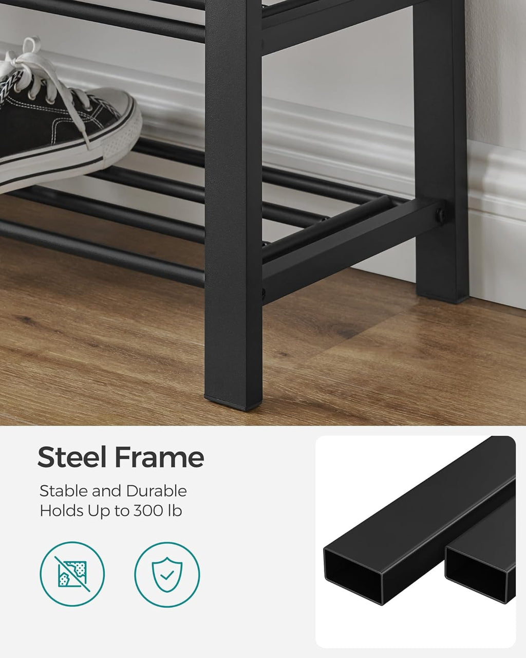 SONGMICS Shoe Bench - Modern Storage Solution with Cushion & Shelf | Dark Gray & Ink Black