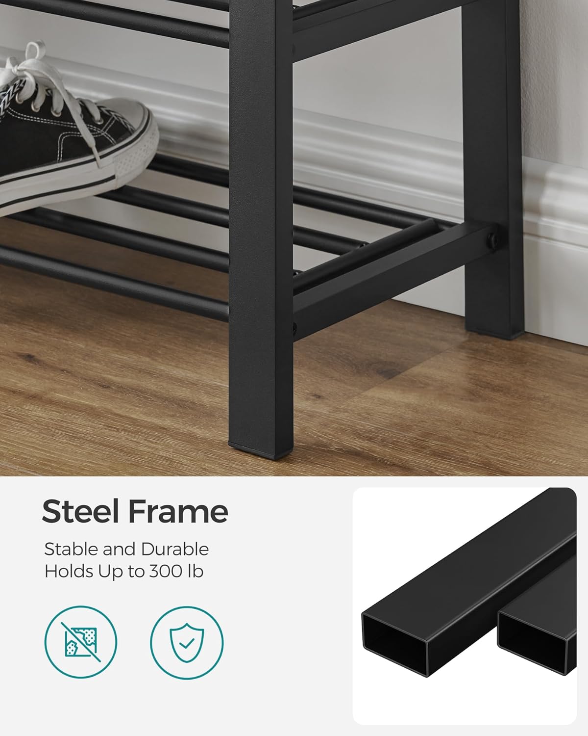 SONGMICS Shoe Bench - Modern Storage Solution with Cushion & Shelf | Dark Gray & Ink Black