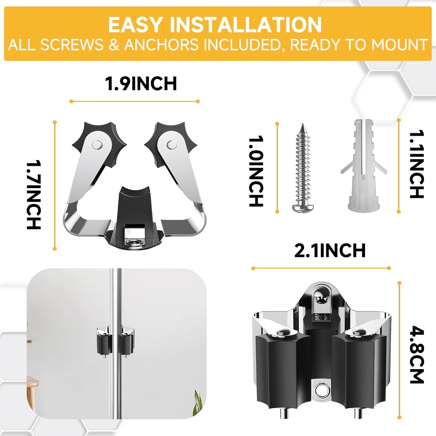 Skiennix Broom Holder Wall Mount - 12 Pack Metal Mop Clips with Star-Shaped Rollers for Garden Tool Storage