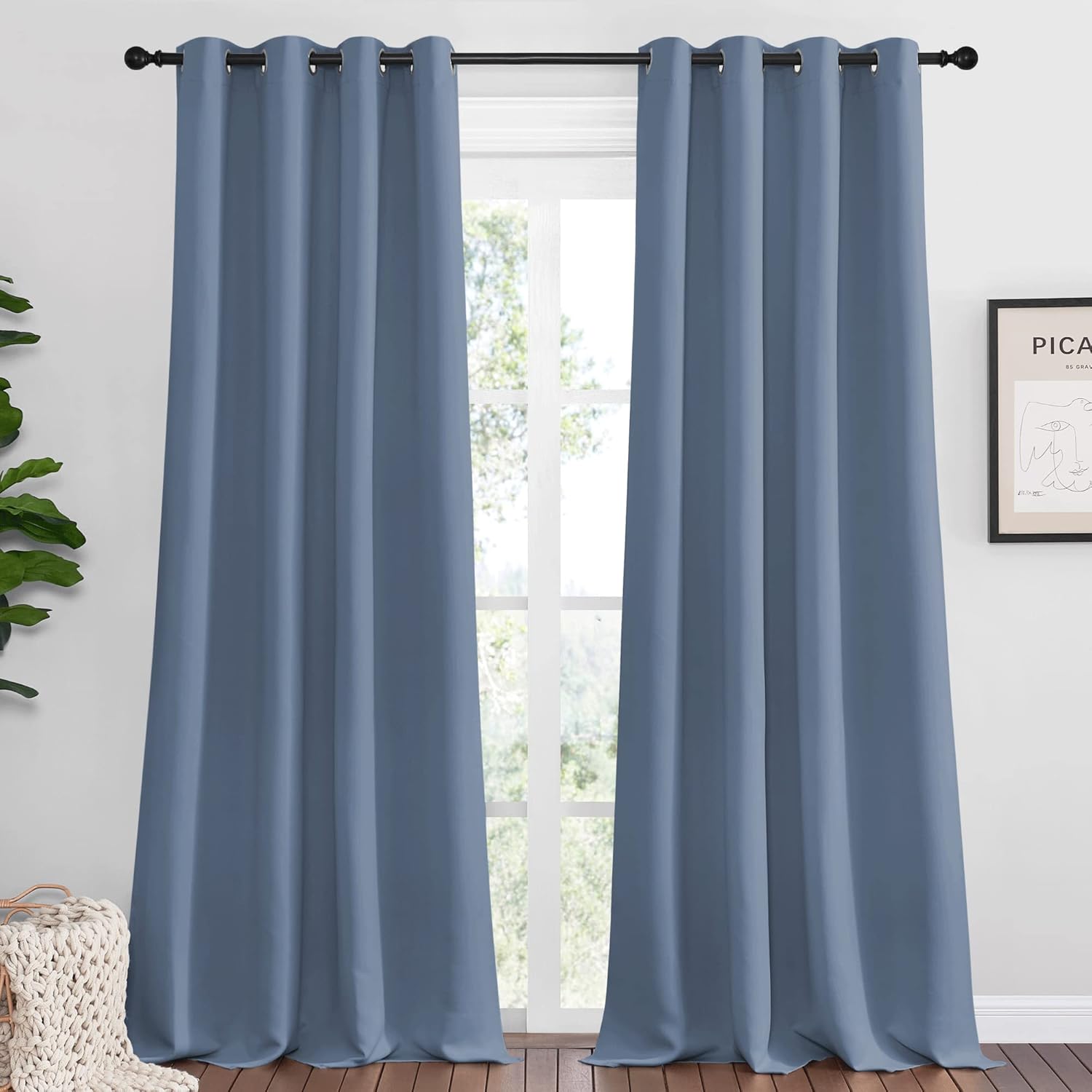 NICETOWN Room Darkening Curtain Panels - Thermal Insulated Blackout Draperies | 90" Length, Stone Blue, 2 Pieces