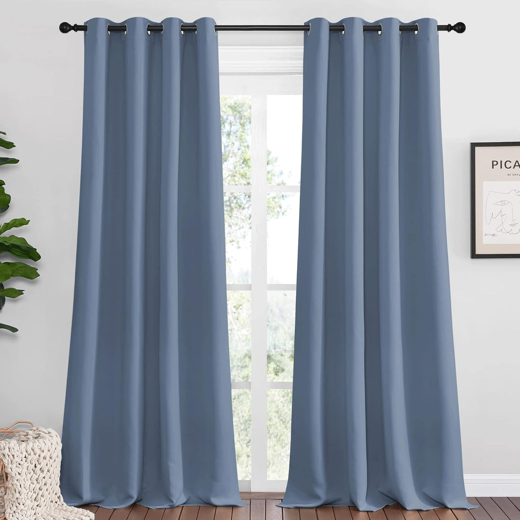 NICETOWN Room Darkening Curtain Panels - Stone Blue Thermal Insulated Blackout Draperies | 102" Length, 55" Width, 2 Pieces for Total Privacy