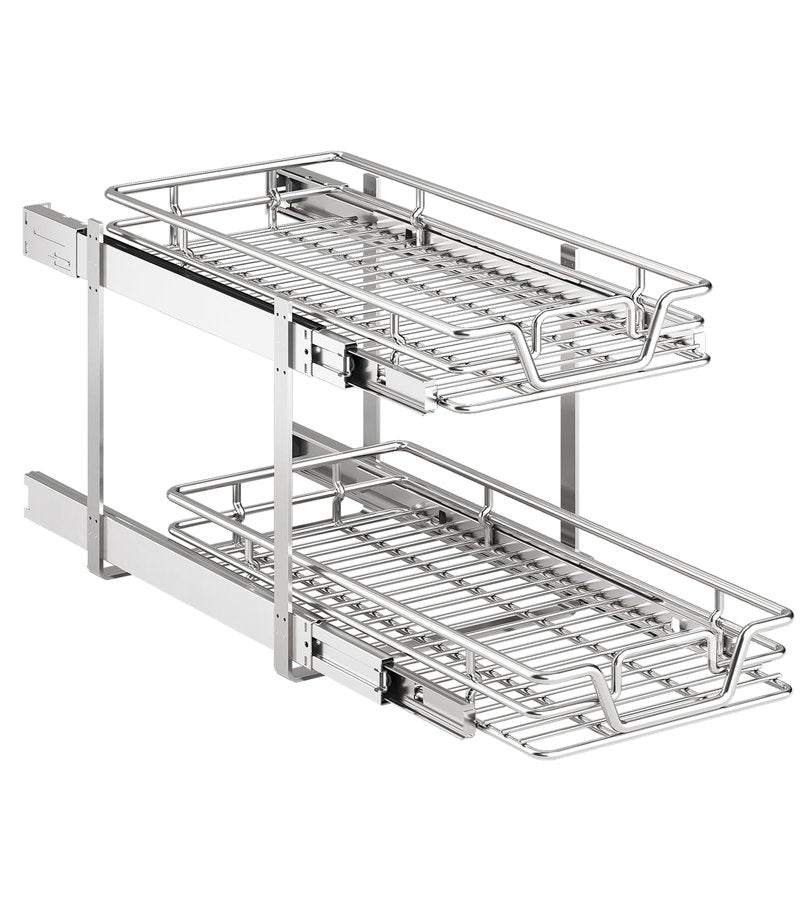 QUYUWU 2-Tier Kitchen Cabinet Pull Out Shelf and Drawer Organizer Slide Out Pantry Storaqe Basket in Multiple Sizes (10.7x 21 D)