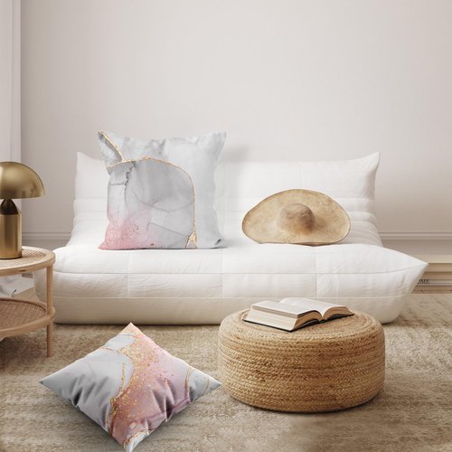 HVEST Pink Marble Pillow Covers 18x18 Set of 4, Gold Grey and White Abstract Marble Textured Throw Pillow Covers Modern Minimalist Decorative Pillows for Home Bed Couch Sofa Decor Pillowcase