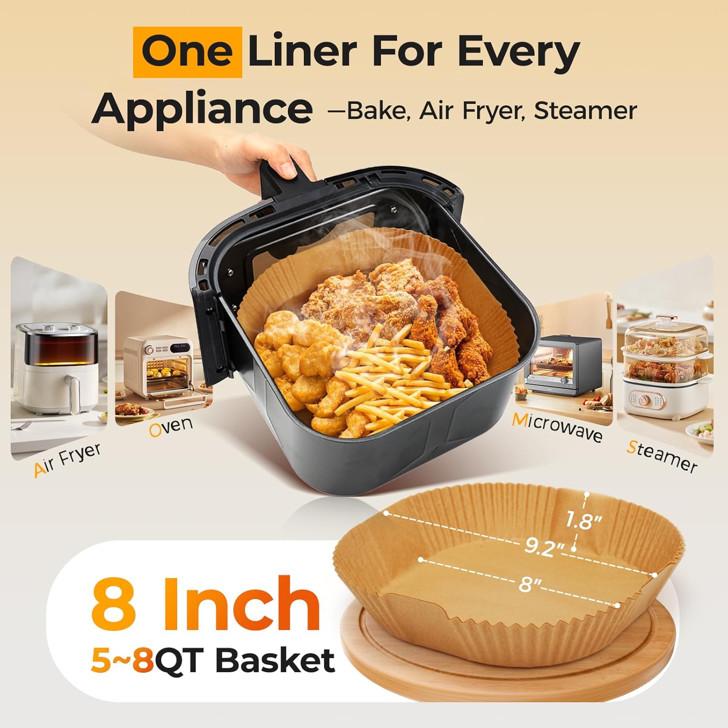 Skiennix 360 Pcs Air Fryer Liners - 8" Square Unbleached Parchment Paper, Non-Stick & Leakproof
