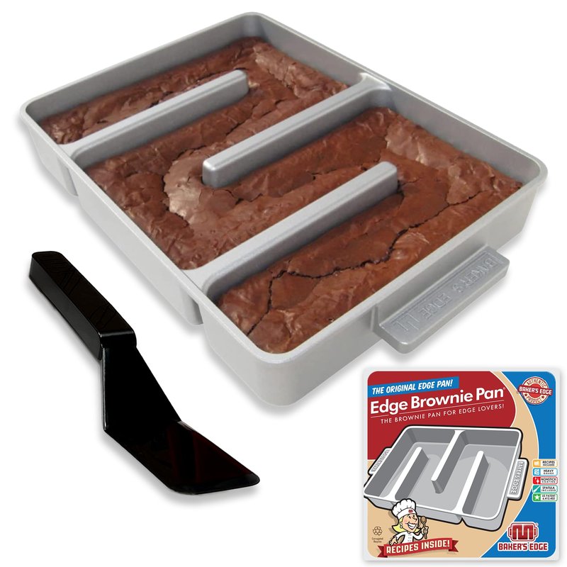 Baker's Edge Brownie Pan, The Original All Edges Brownie Pan for Baking | Premium Double Nonstick Coating, Heavy Gauge Cast Aluminum, Rectangular 9x12” Size Baking Pan - US Patented Design
