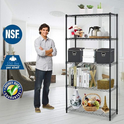 BestOffice 5-Tier Wire Storage Shelves - Heavy-Duty Metal | Adjustable Racks | 36x14x72 | Black | Holds Up to 1000 lbs | Easy No-Tool Assembly for Home & Garage