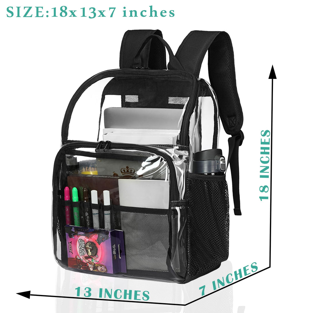 GiMiUiTo Clear Backpacks for School,18'' Large Clear Backpack Heavy Duty Clear Backpack See Through Backpack Clear Bookbag for Student,School,Work,Travel,Black