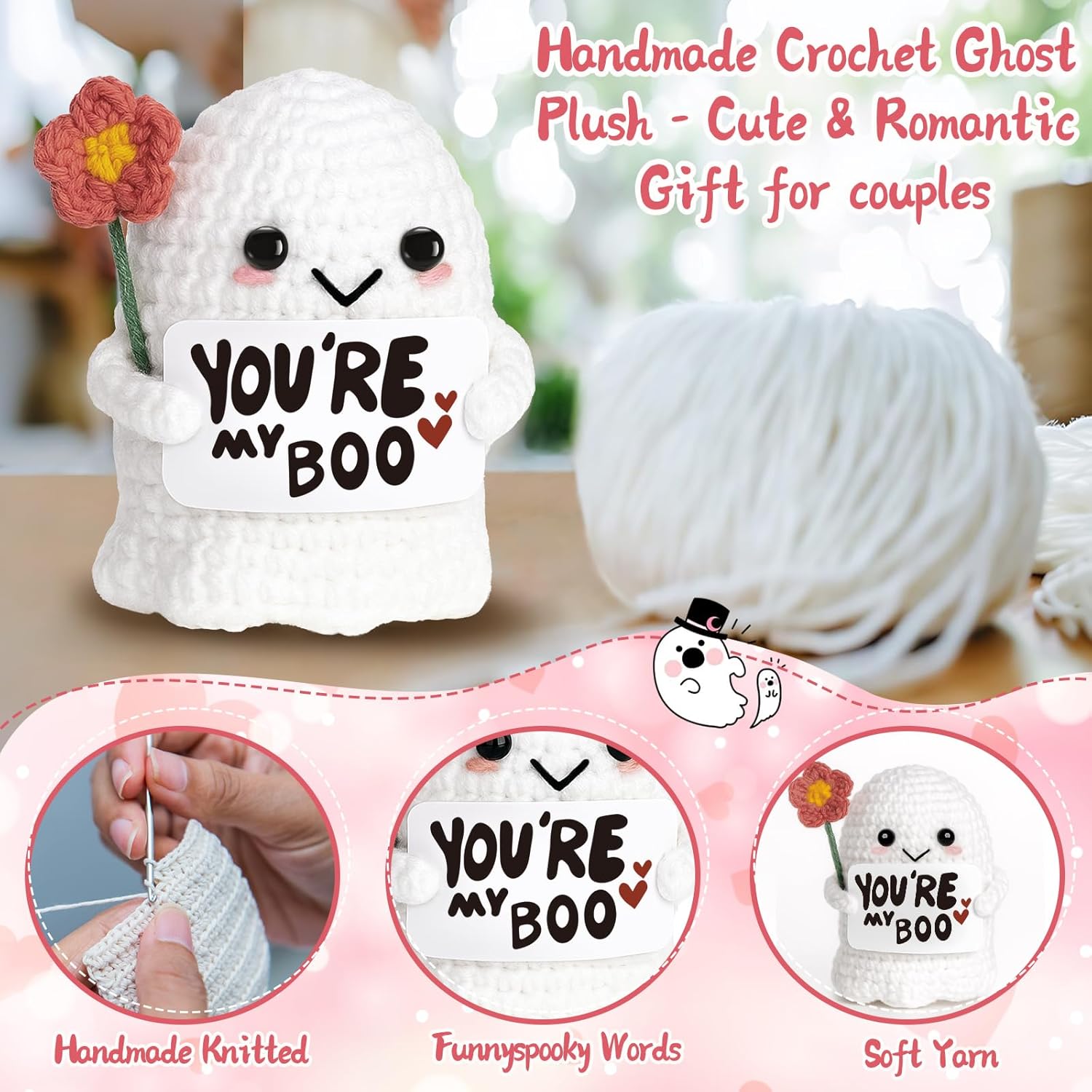You're My Boo Crochet Ghost - Cute Anniversary Gift for Him/Her | Perfect for Valentine's Day & Halloween