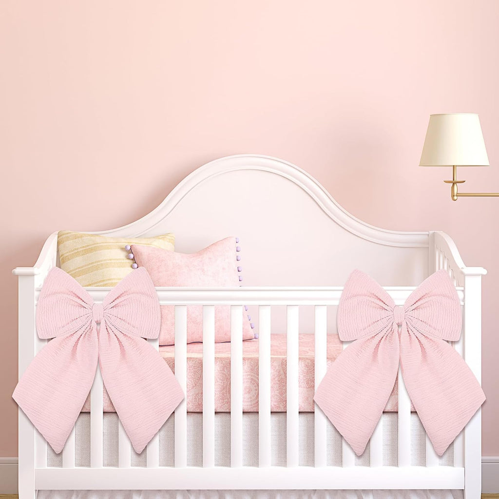 Riceshoot Large Crib Bows - 11 x 16 Inch Coquette Bow Decorations for Nursery | Pink Infant Bassinet Decor