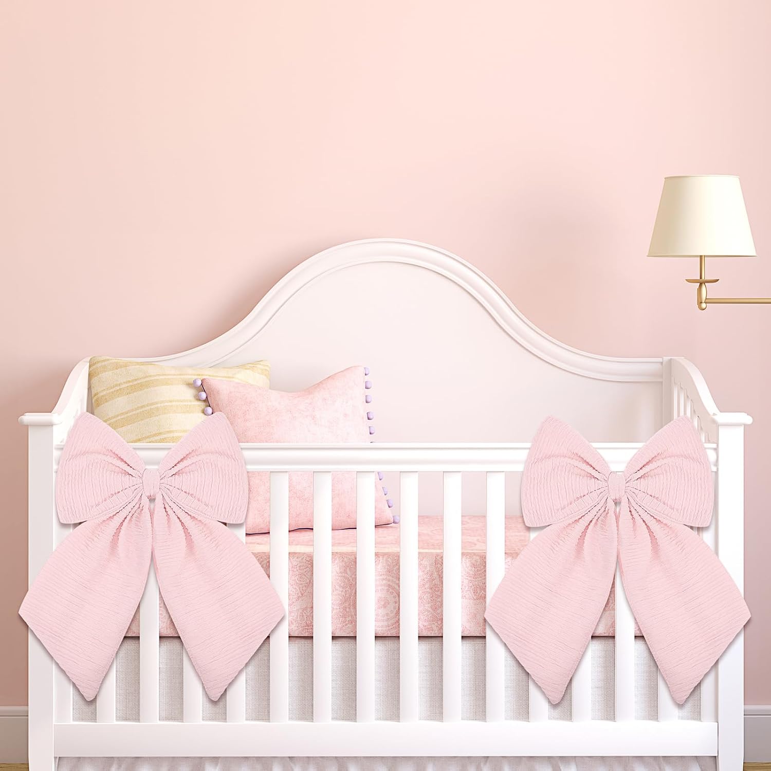 Riceshoot Large Crib Bows - 11 x 16 Inch Coquette Bow Decorations for Nursery | Pink Infant Bassinet Decor