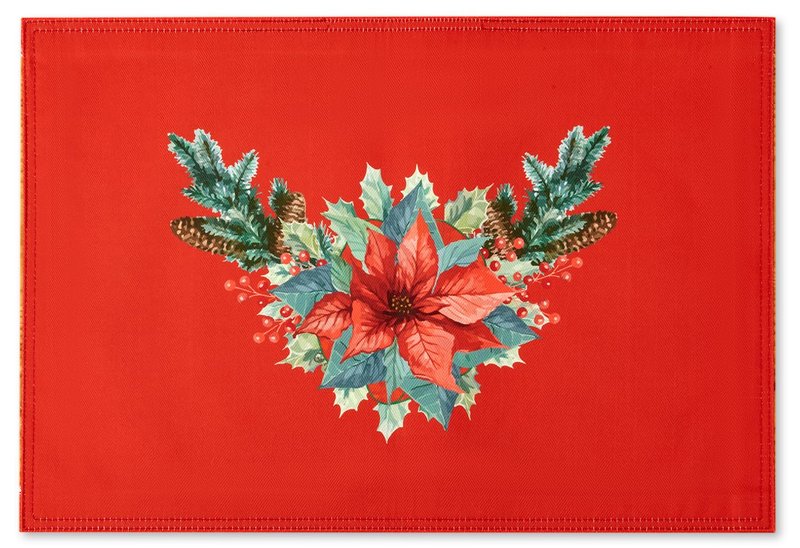 YiHomer Poinsettia Ribbon Engineered Printed Fabric Christmas Tabletop for Xmas Winter Holiday, Christmas Time, Reversible Placemat Set, 13 x 19