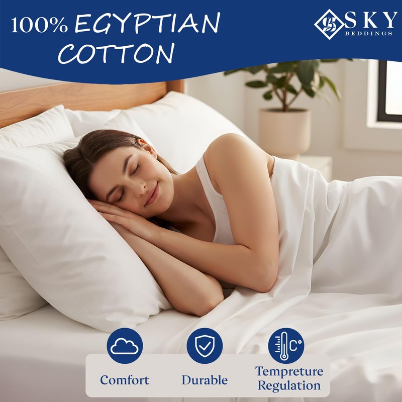 SKY BEDDINGS 100% Cotton RV King Sheets 4 Piece - 400 Thread Count Sateen Weave, RV King Sheets Set 72" X 80" with 15" Deep Pockets, Cooling, Breathable Cotton RV Camper Sheets Set - White
