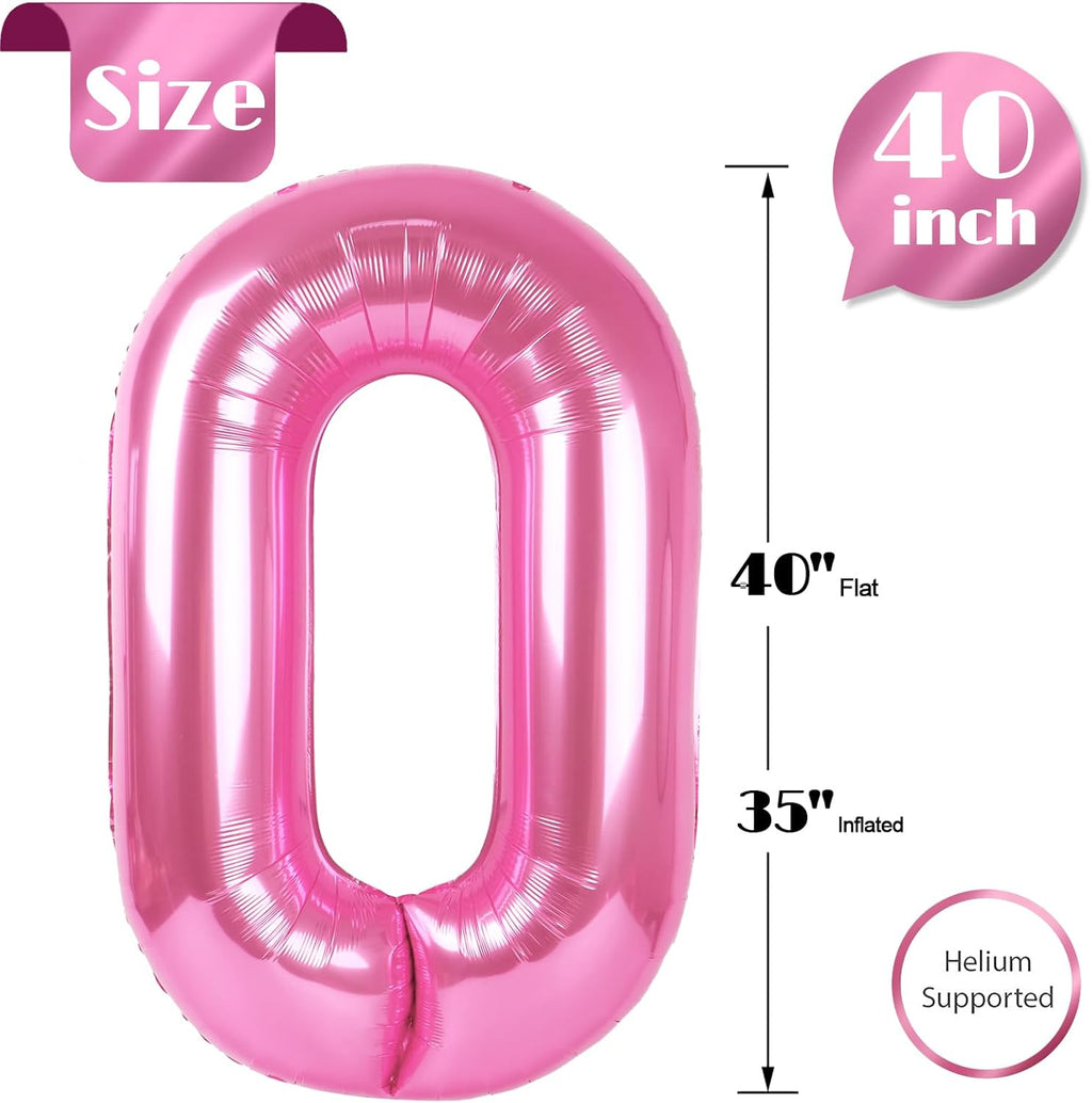 Pink Number Balloon - 40 Inch 0 Number Balloons | Perfect Birthday Decorations for Women