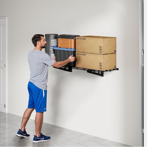FLEXIMOUNTS Garage Shelving | Heavy-Duty Wall-Mounted Storage Rack - 1x3ft, Holds 150 lbs, Black