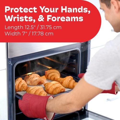 Big Red House Silicone Oven Mitts - Heat Resistant Kitchen Gloves Set of 2 | 12.5" Red for Safe Cooking