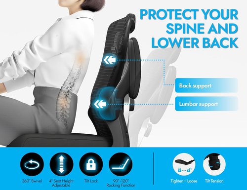 Ergalithic Ergonomic Office Chair - Comfy Mesh High-Back Design with Adjustable Lumbar Support | Ideal for Long Hours