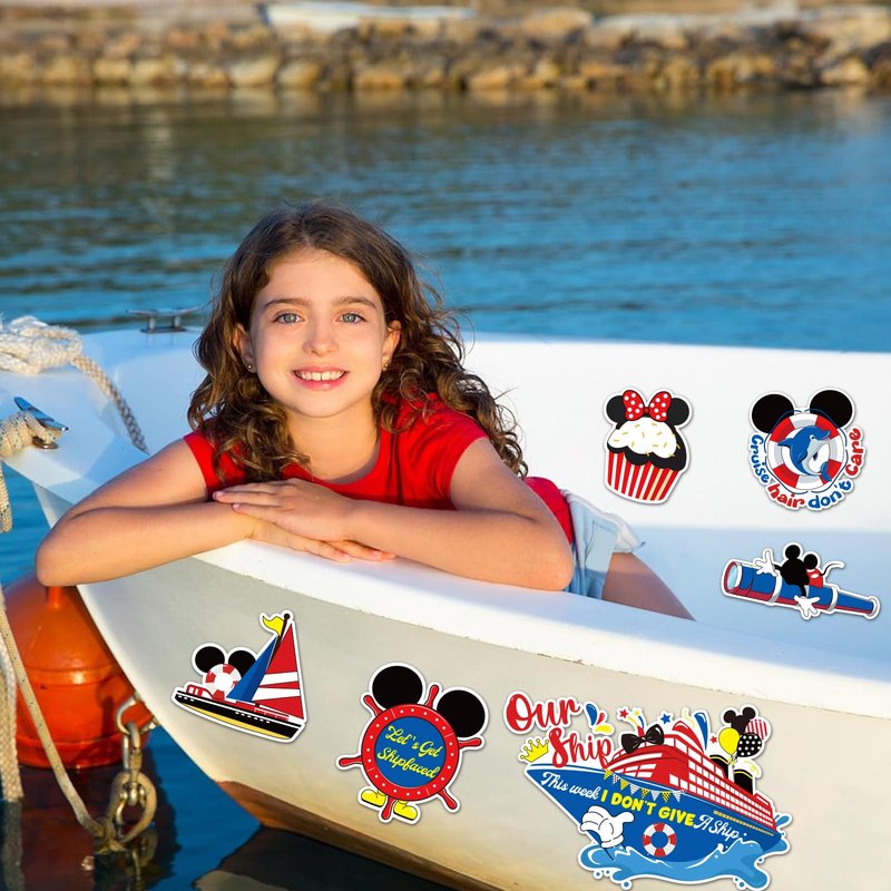 16pcs Reflective Captain & Mouse Cruise Door Decorations - Cute Summer Life Magnetic Stickers & Decals for Cars, Refrigerator, Carnival Cruise Ship, Birthday & Holiday Party