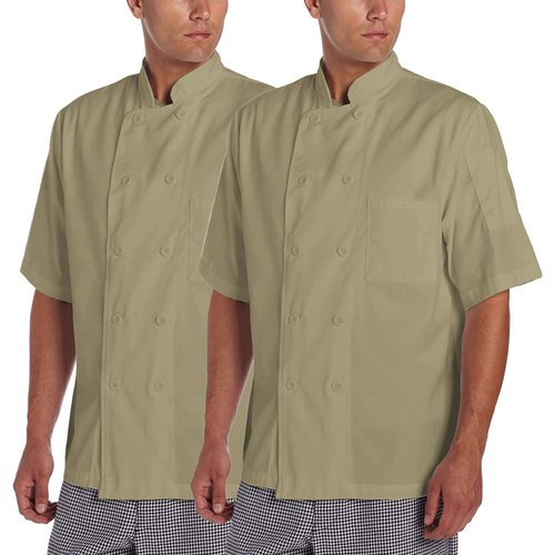 Chef Code 2-Pack Men's Short Sleeve Unisex Classic Chef Coat (Khaki, X-Large)