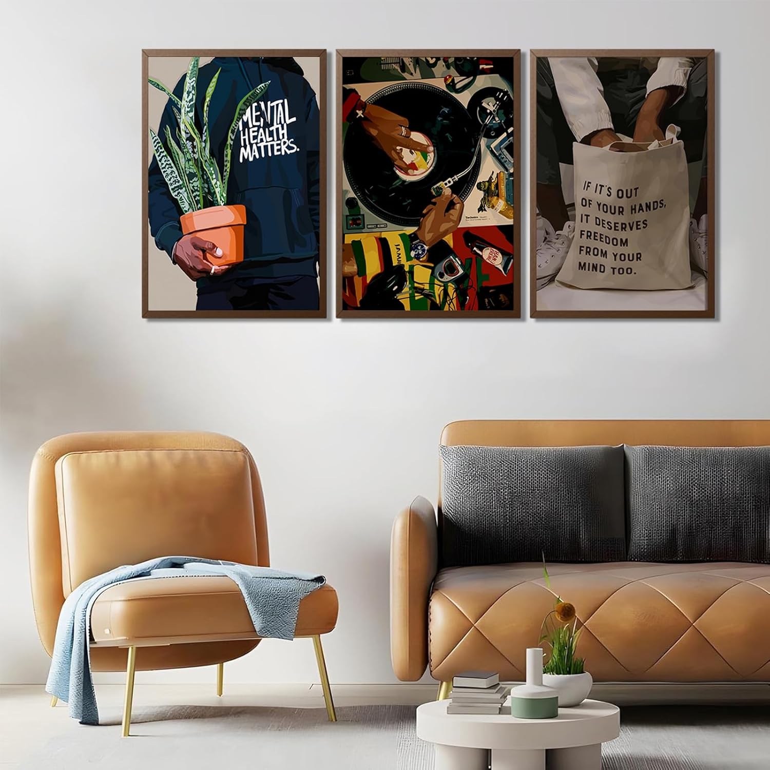 Skiennix Black Men Wall Art Set of 3 | Stylish African American DJ Poster Prints - 12x16in Decor