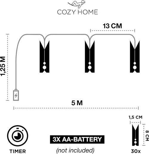 CozyHome - 5.5YD LED Photo String Lights with Clips & Timer Remote | Fairy Light Decor for Teen Rooms