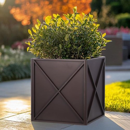 BAYN Metal Square Planter Box - Modern Heavy-Duty Design with Drainage Holes | Brown, 17”x17”x18”