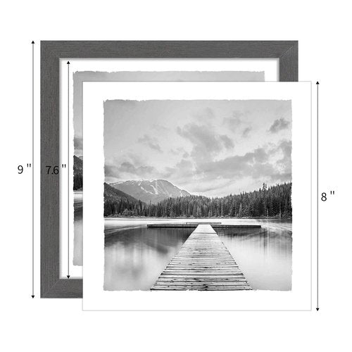 Lake Scenery Framed Wall Art: Sunset Sunrise Artwork Picture Modern Foggy Mountain Natural Wilderness Boat Tree Landscape Print Painting for Bedroom Office Living Room Bathroom