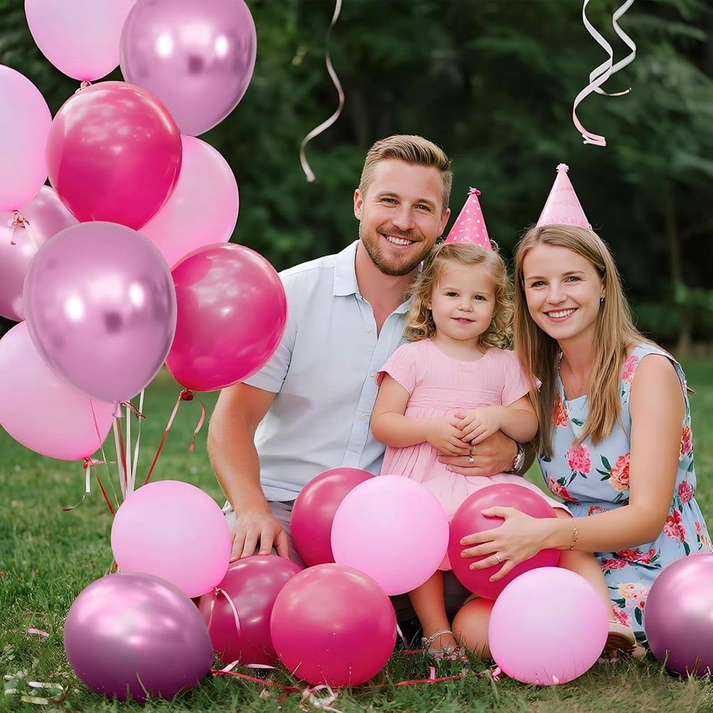 Skiennix 100Pcs Pink Balloons - 12 Inch Hot Pink & Light Pink Metallic for Birthday & Baby Shower Decor
