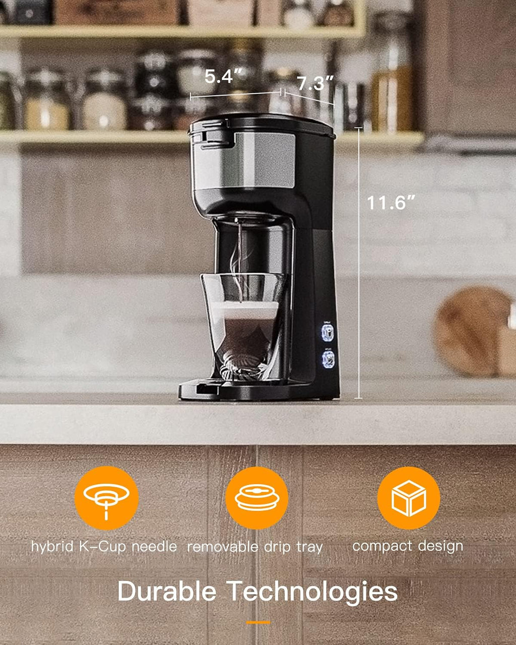 Skiennix Single Serve Coffee Maker - Brew K-Cup Pods & Ground Coffee | Thermal Drip, Self-Cleaning, Brew Strength Control