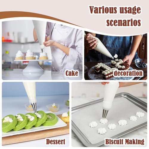 14-Piece Reusable Piping Bags and Tips Set- Cotton Baking Kit with Coupler, Stainless Steel Nozzles,Silicone Cable Ties& Cleaner for Cakes/Cupcakes/Cookies Decorating (14)