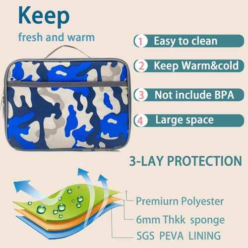 Kulle Camo Lunch Box for Boys, Insulated Space Theme Lunch Bag, Thermal Reusable Lunchbox for Kids, School, Outdoor - Washable & Leakproof