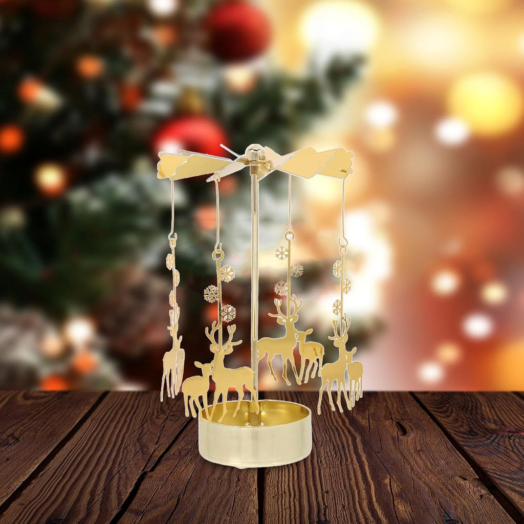 Zerodeko Rotary Candle Holder Set - 3pcs Metal Spinning Windmill Design for Christmas Table Centerpieces