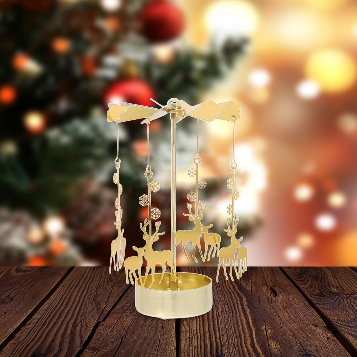 Zerodeko Rotary Candle Holder Set - 3pcs Metal Spinning Windmill Design for Christmas Table Centerpieces