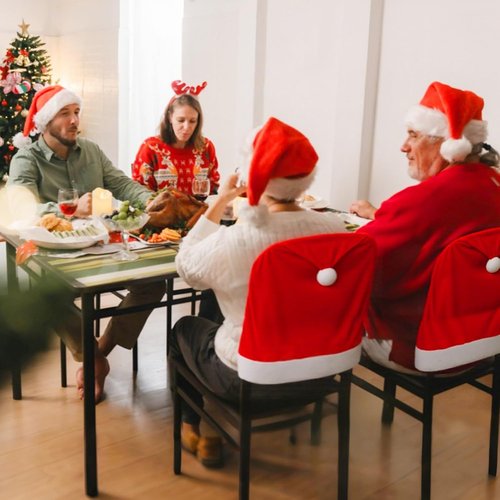 Hongsome Christmas Chair Back Covers - Set of 4 Cute Santa Hat Designs for Holiday Dining Decor