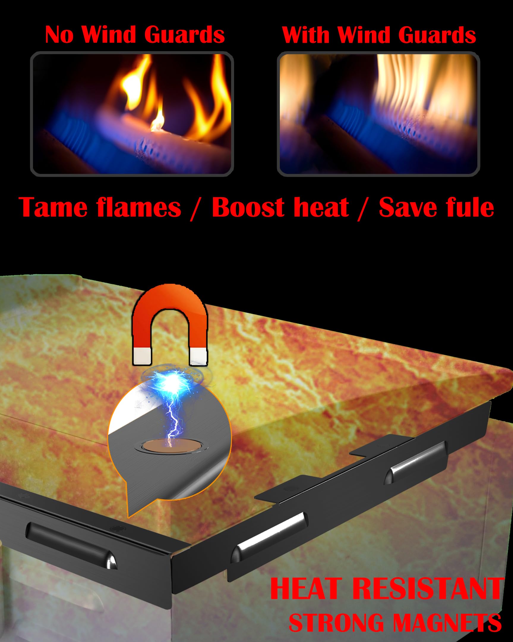 Upgraded Magnetic Wind Guards for Blackstone 22'' Griddle, Fit with Blackstone Griddle Accessories, Protect Flame, Hold Heat, Save Gas, Powder-coated Stainless Steel