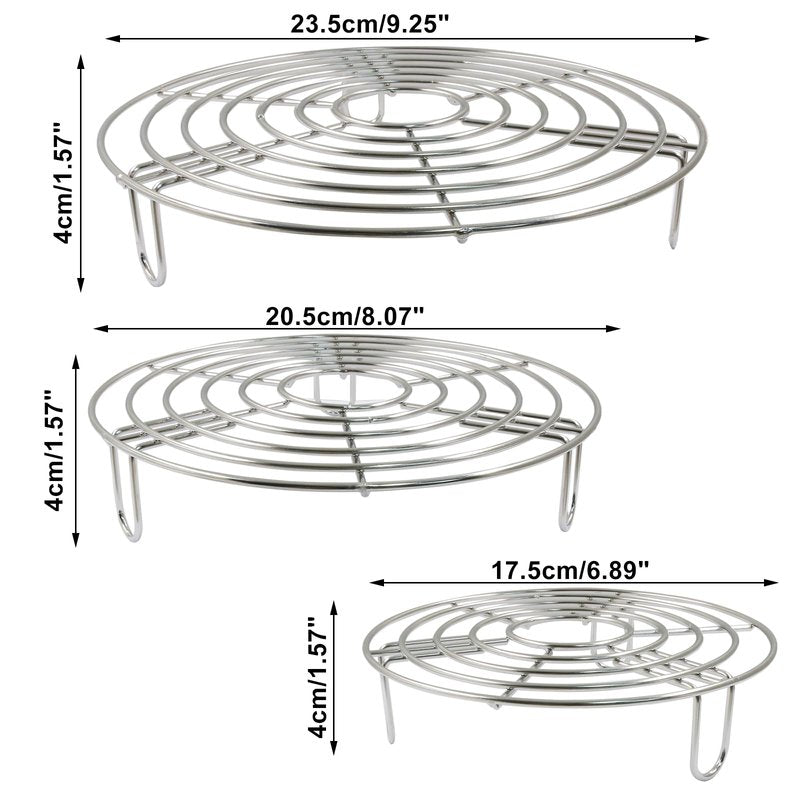 Coufce 3PCS Round Cooling Racks Stainless Steel Steaming Baking Rack Roasting Rack Steamer Rack Fits Air Fryer Stockpot Pressure Cooker Round Cake Pan(9.25",8",6.89")