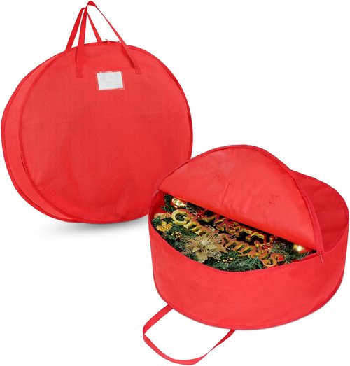 Demao Christmas Wreath Storage Bag - 24 Inch Pack of 2 | Holiday Garland Organizer with Labels & Handles