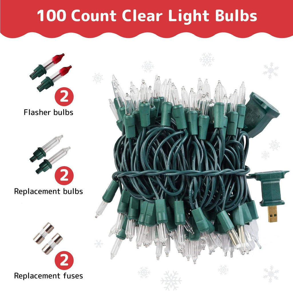 PREXTEX Clear Christmas Lights - 100 Count Ultra Bright 20 ft String Lights for Indoor/Outdoor Use