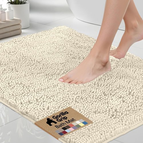 GORILLA GRIP Bath Rug Mat - Soft Absorbent Chenille | Quick-Dry Microfiber, 36x24, Ivory Cream